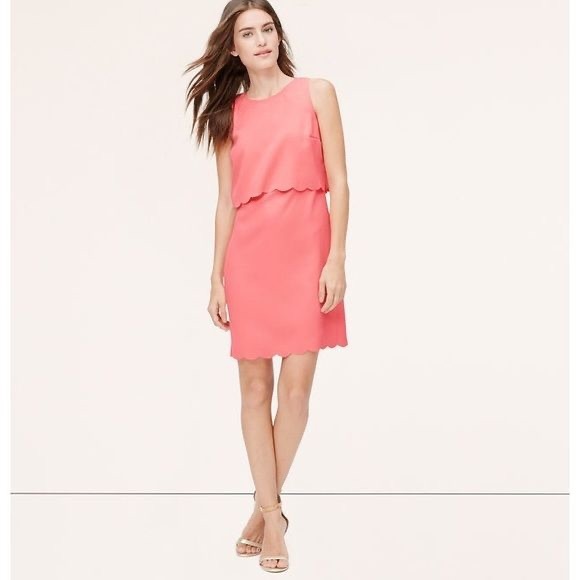 LOFT Pink Scallop Dress Size 4 Petite - Picture 2 of 11